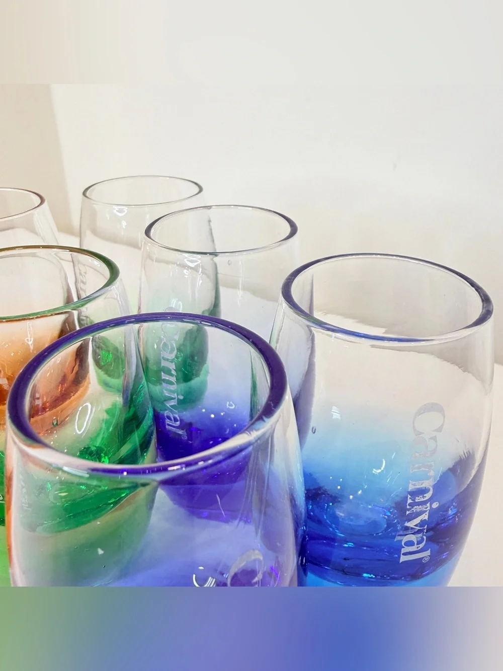 7 Carnival Cruise Line Rainbow 2 oz. Shot Glasses Heavy Base
